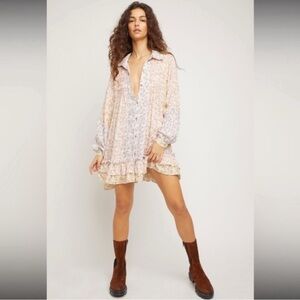 Free People Lost In You Tunic Dress Floral Combo Mixed Print Viscose Size Small